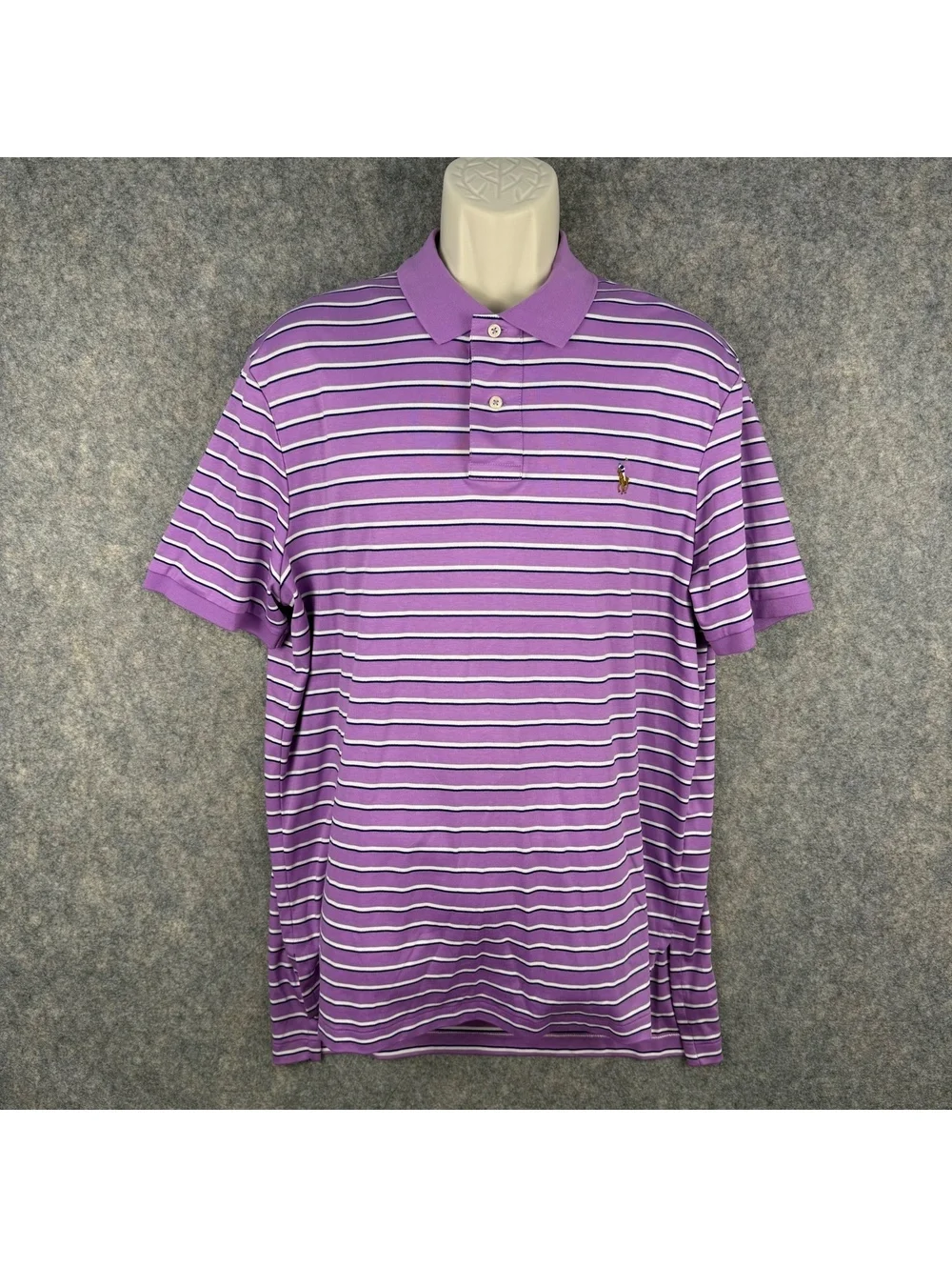 Polo Ralph Lauren Pima Soft Touch Polo Shirt Violet Navy Blue Stripe Size XL 761